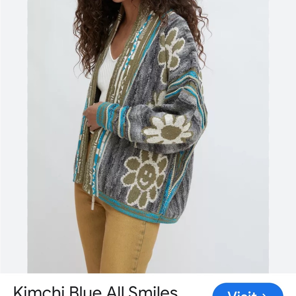 Kimchi Blue Boho Chunky Knit Cardigan Oversized Floral Slouchy Festival Sweater - Picture 3 of 9